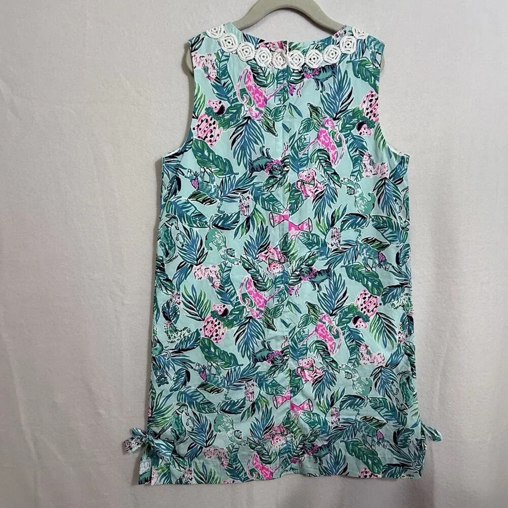 Lilly Pulitzer Barking Up The Palm Tree Seasalt Blue Classic Shift Dress Girl 10 - Picture 2 of 11